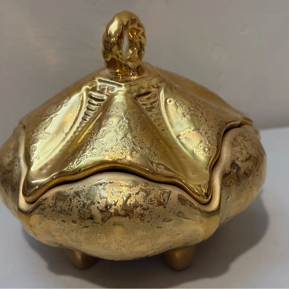 Mid-Centry Modern‎ 22 Karat Gold Ceramic Footed Candy Dish
